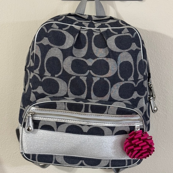 Coach Navy and Silver Backpack signature canvas school work - Picture 1 of 6